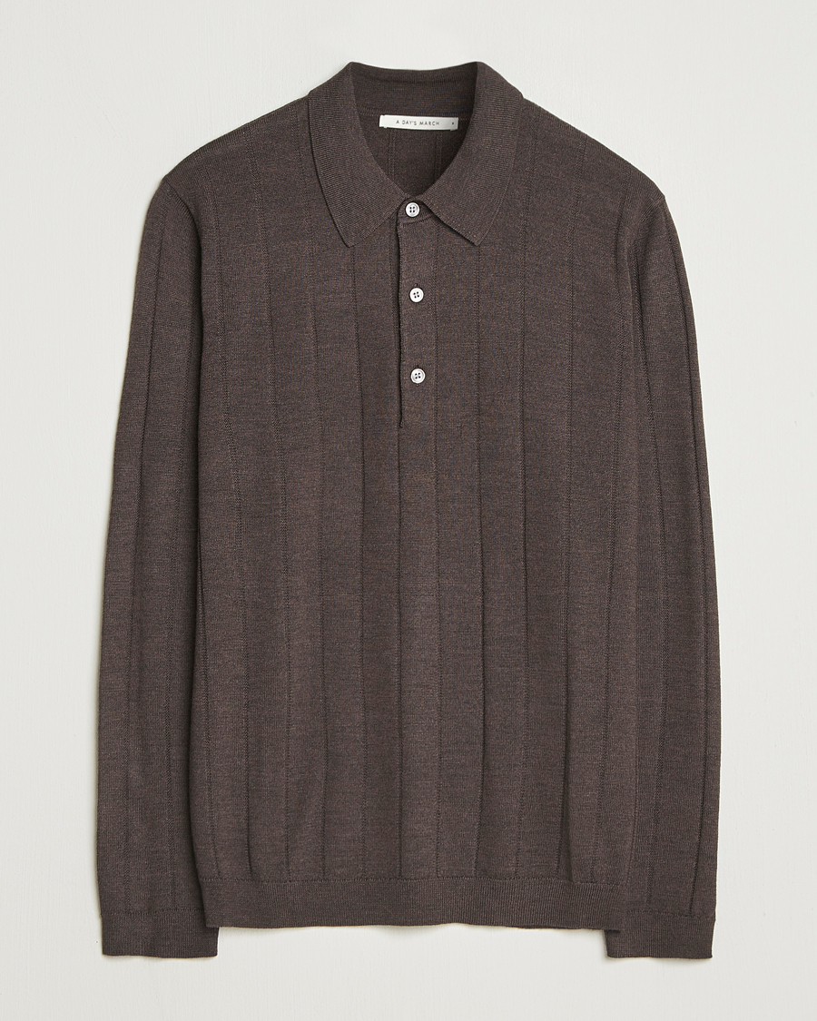 Heren | Truien | A Day's March | Ambroz Structured Merino Polo Brown Melange