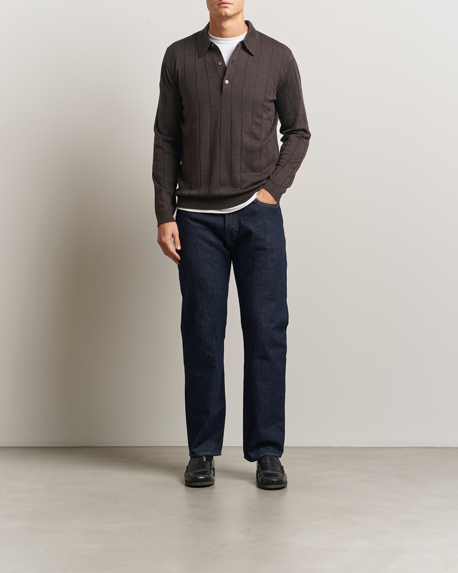 Heren | Truien | A Day's March | Ambroz Structured Merino Polo Brown Melange