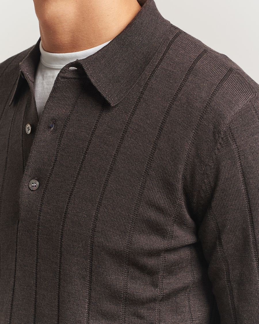 Heren | Truien | A Day's March | Ambroz Structured Merino Polo Brown Melange