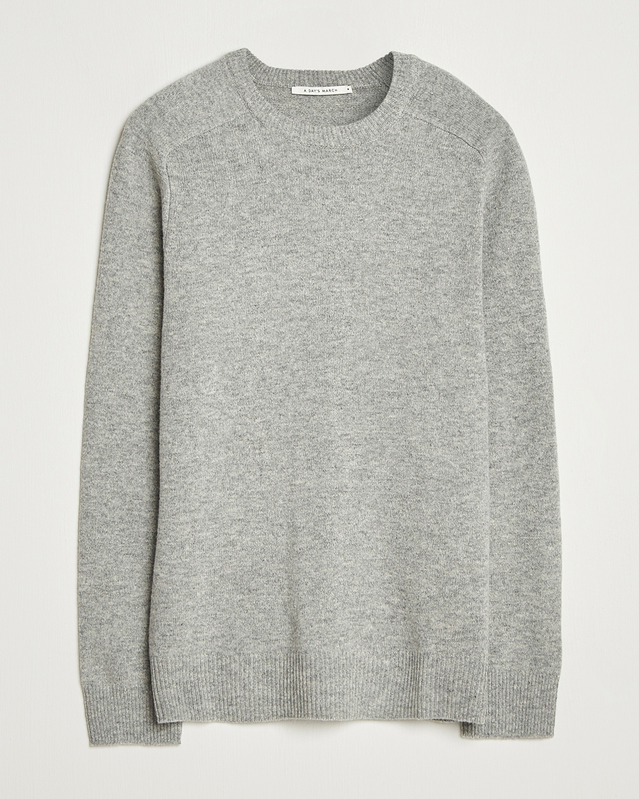 Heren | Truien | A Day's March | Brodick Lambswool Sweater Grey Melange
