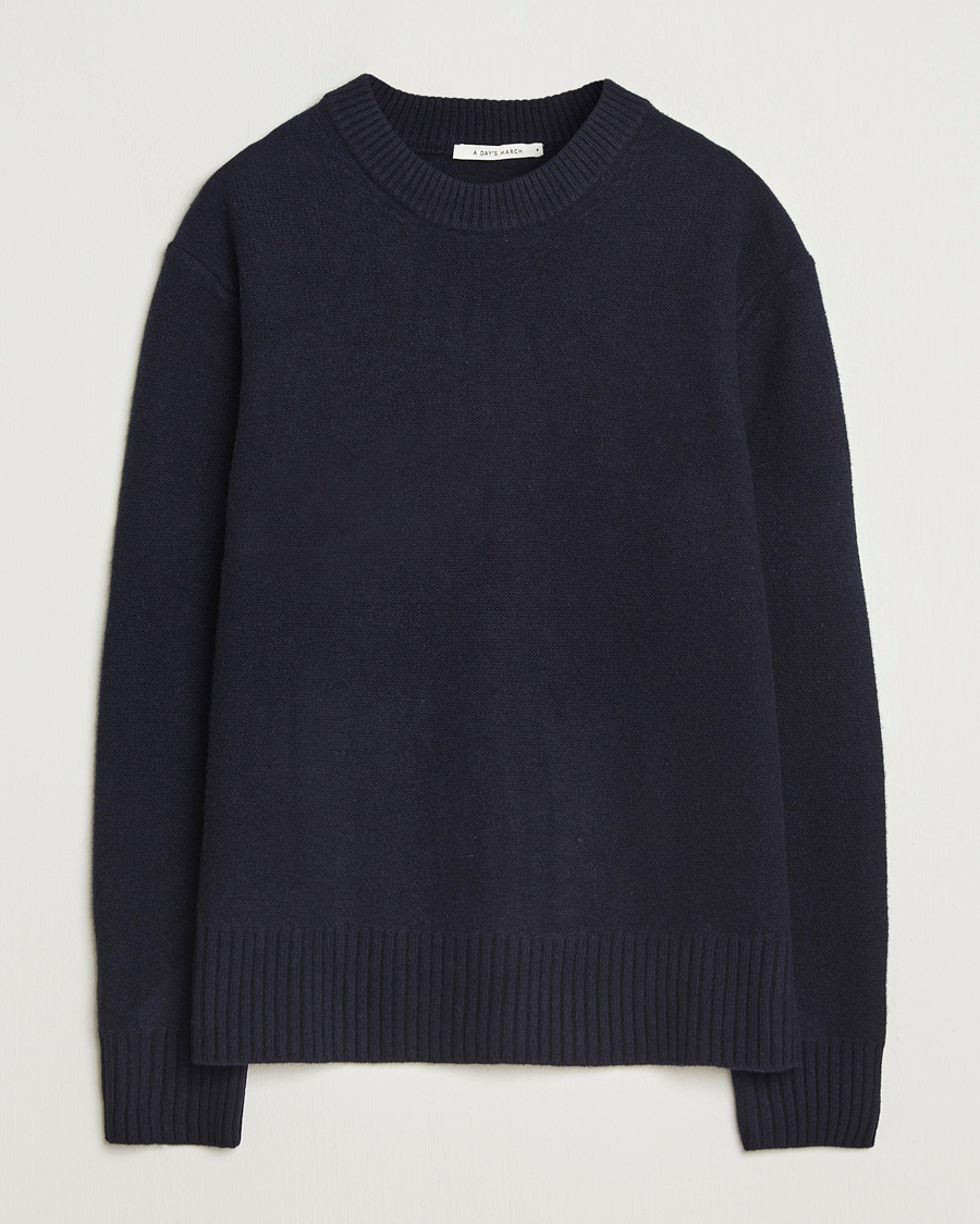Heren | Truien | A Day's March | Tietar Boiled Merino Sweater Navy