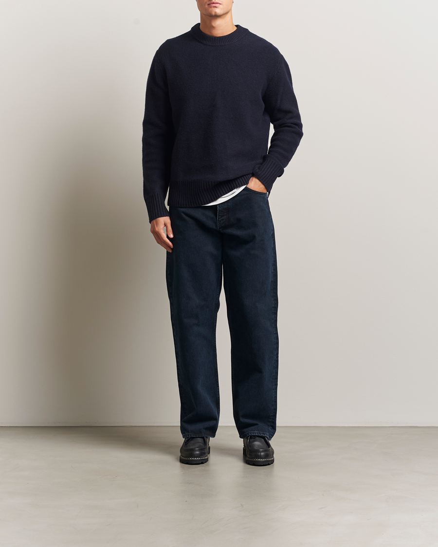 Heren | Truien | A Day's March | Tietar Boiled Merino Sweater Navy