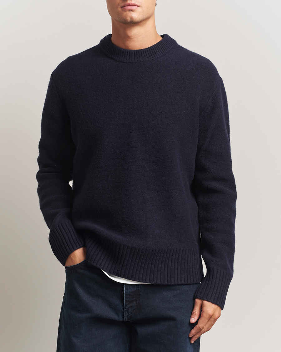 Heren | Truien | A Day's March | Tietar Boiled Merino Sweater Navy