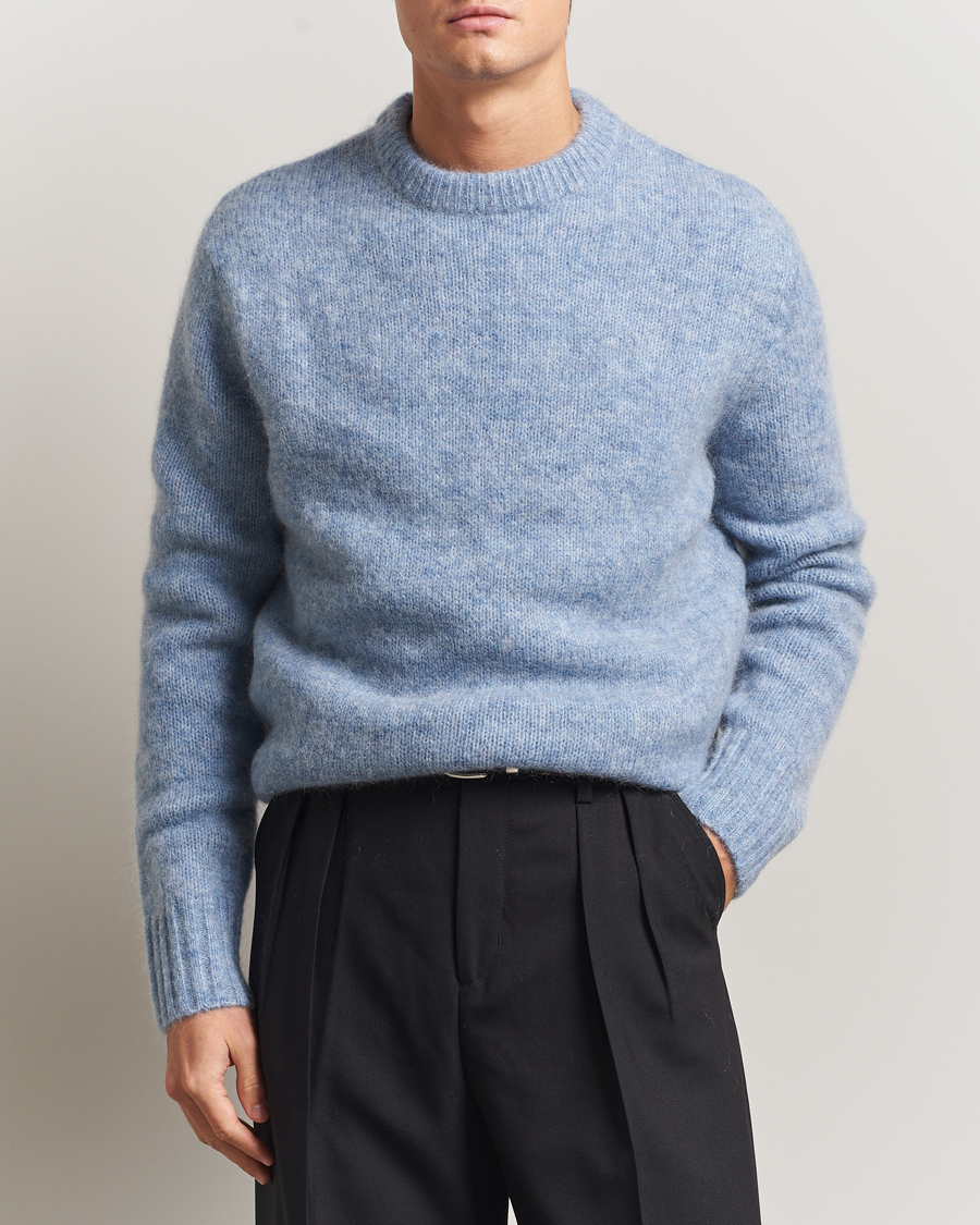 Heren | Truien | A Day's March | Tietar Mohair Sweater Light Blue