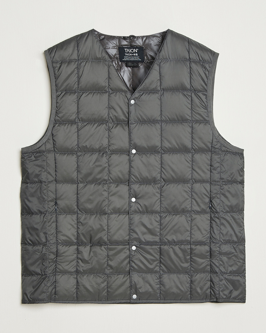 Heren | Gilets | TAION | V-Neck Lightweight Down Vest Dark Grey