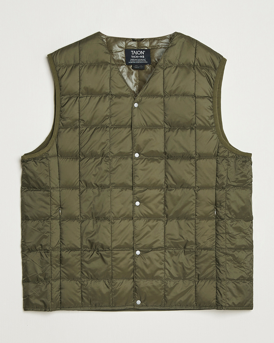 Heren | Gilets | TAION | V-Neck Lightweight Down Vest Dark Olive