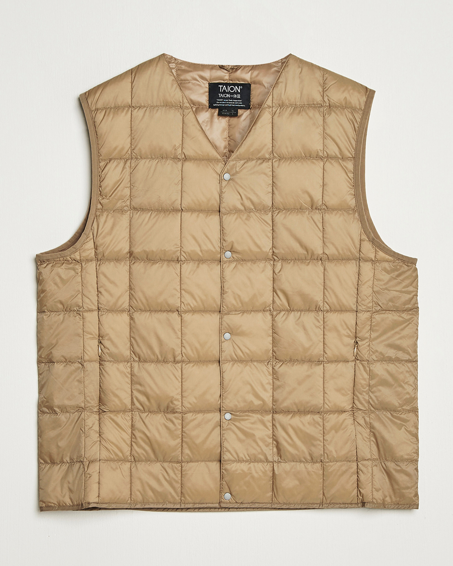 Heren | Gilets | TAION | V-Neck Lightweight Down Vest Greige