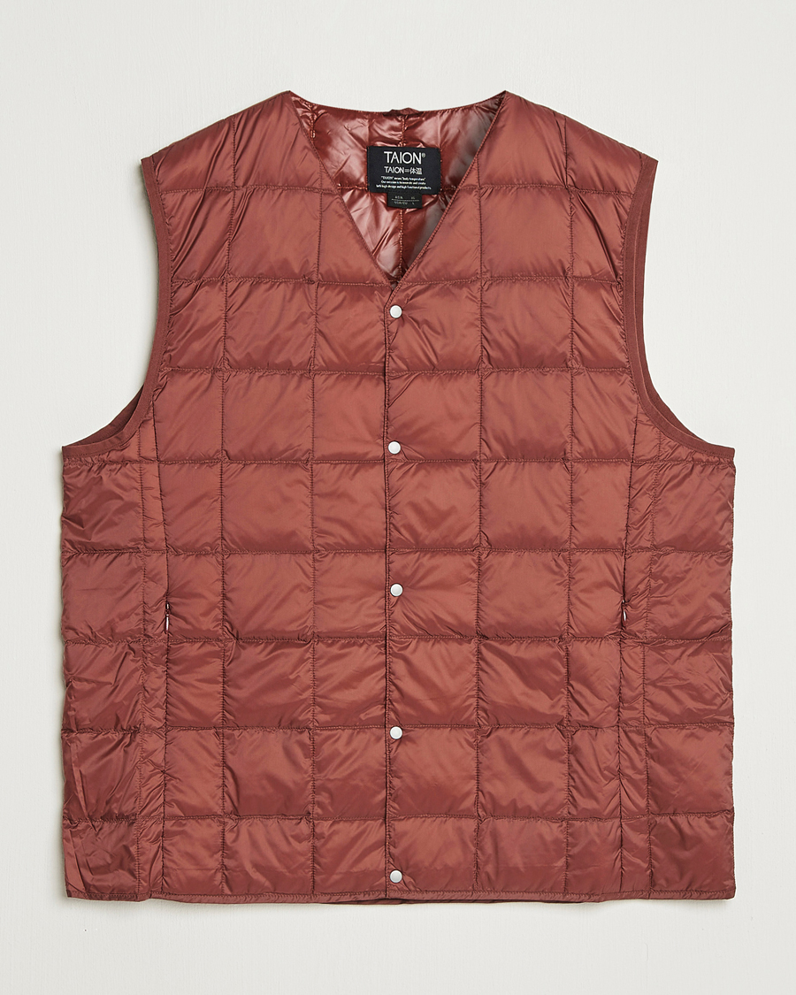 Heren | Gilets | TAION | V-Neck Lightweight Down Vest Dark Red