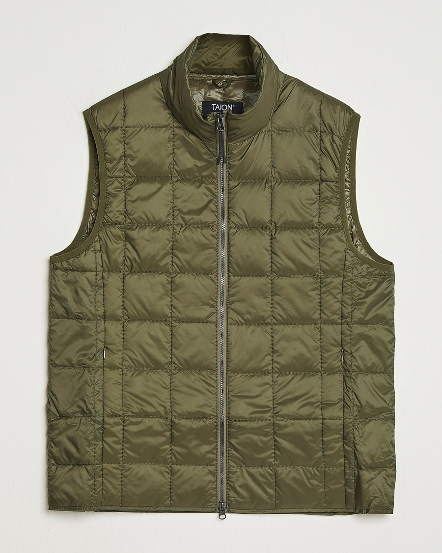 Heren | Gilets | TAION | High Neck Full Zip Lightweight Down Vest Dark Olive
