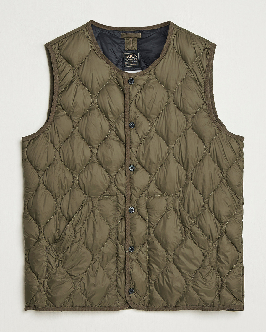 Heren | Gilets | TAION | Military Crew Neck Down Vest Dark Olive