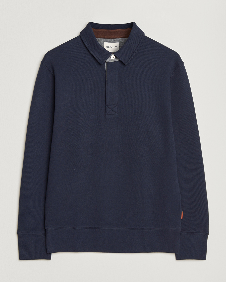 Heren | Polo's | Gant | Light Sacker Rib Long Sleeve Polo Evening Blue