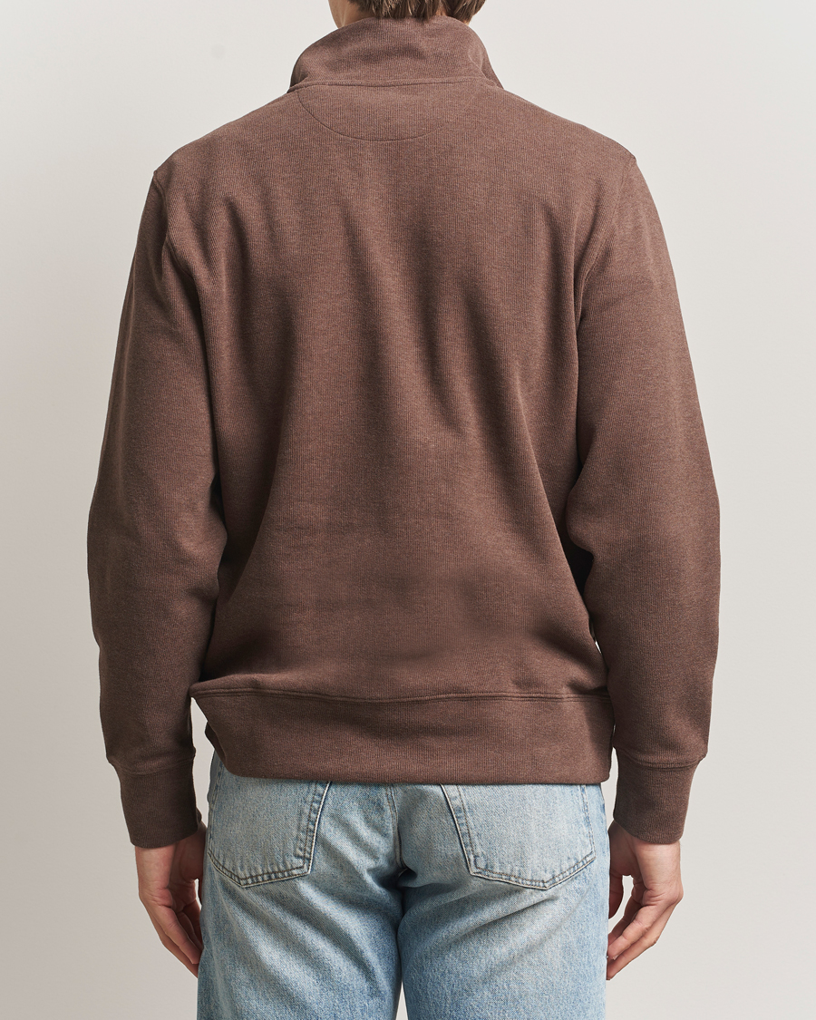 Heren | Truien | Gant | Light Sacker Rib Half Zip Dark Brown Melange
