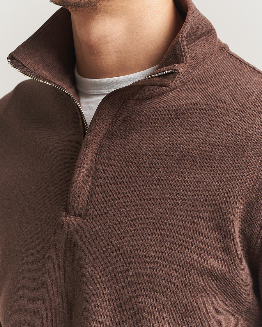 Heren | Truien | Gant | Light Sacker Rib Half Zip Dark Brown Melange
