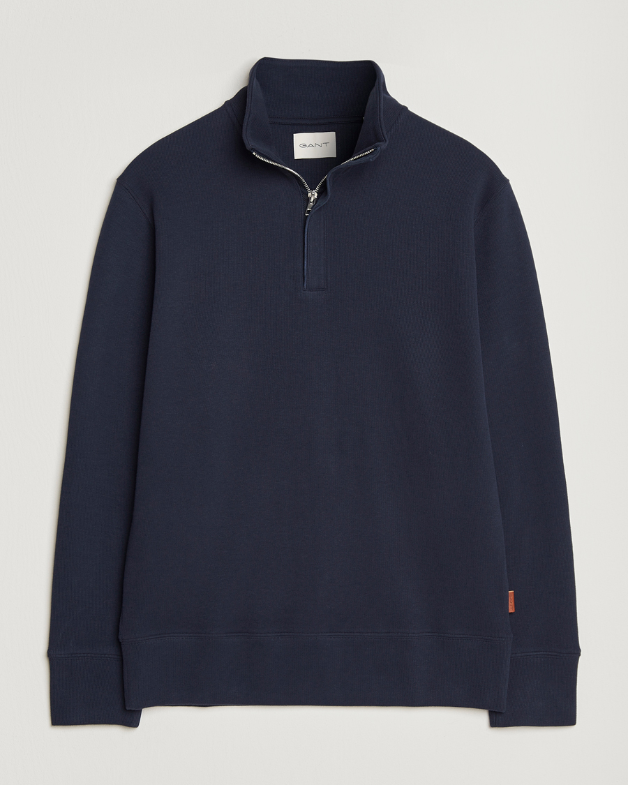 Heren | Truien | GANT | Light Sacker Rib Half Zip Evening Blue