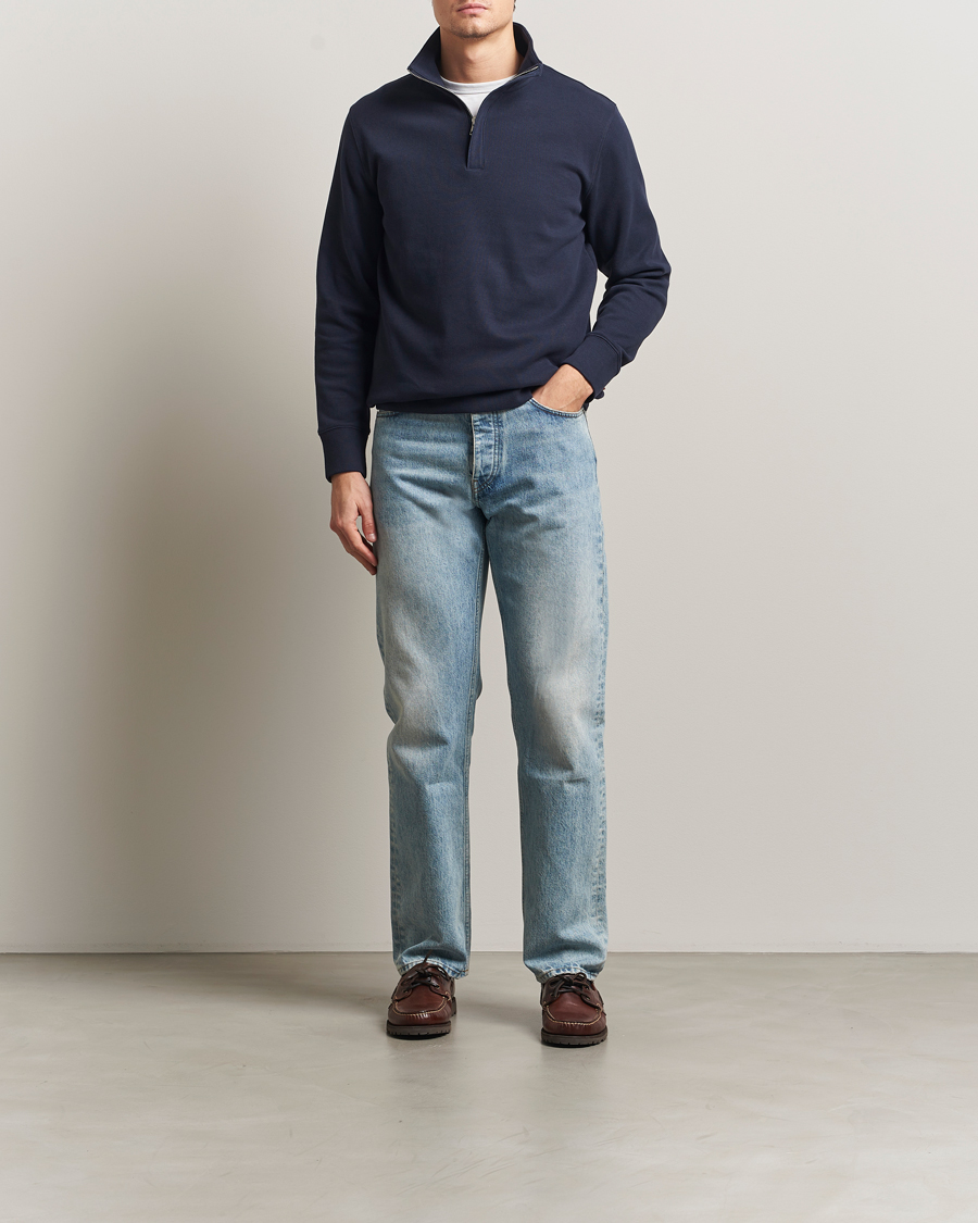 Heren | Truien | Gant | Light Sacker Rib Half Zip Evening Blue