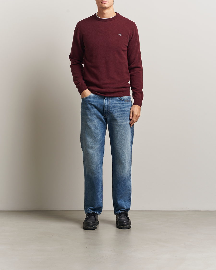 Heren | Truien | Gant | Superfine Lambswool Crew Neck Bordeaux Melange