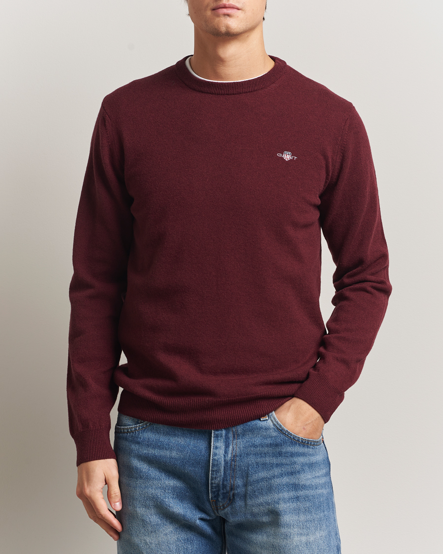 Heren | Truien | Gant | Superfine Lambswool Crew Neck Bordeaux Melange