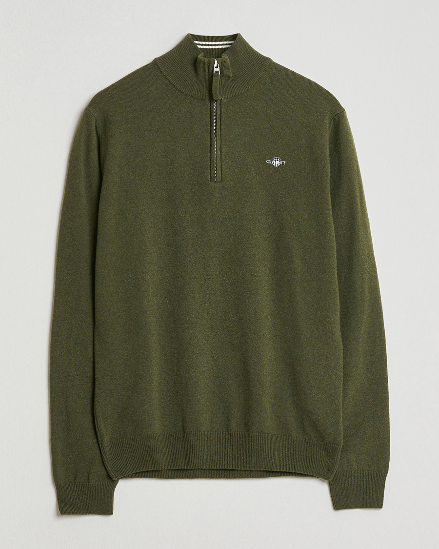 Heren | Truien | Gant | Superfine Lambswool Half Zip Khaki Green Melange
