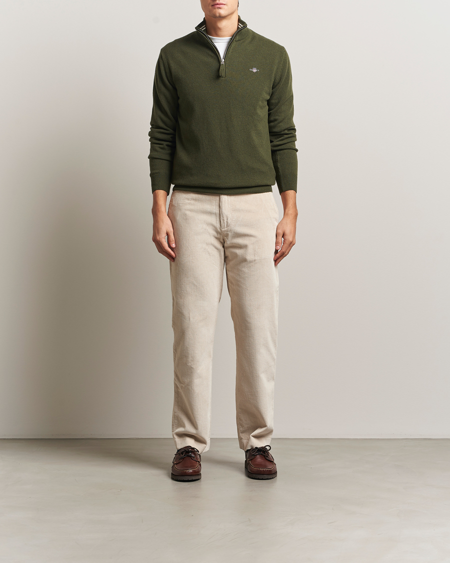 Heren | Truien | Gant | Superfine Lambswool Half Zip Khaki Green Melange