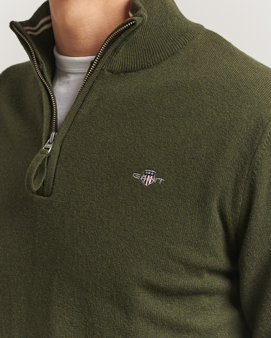 Heren | Truien | GANT | Superfine Lambswool Half Zip Khaki Green Melange
