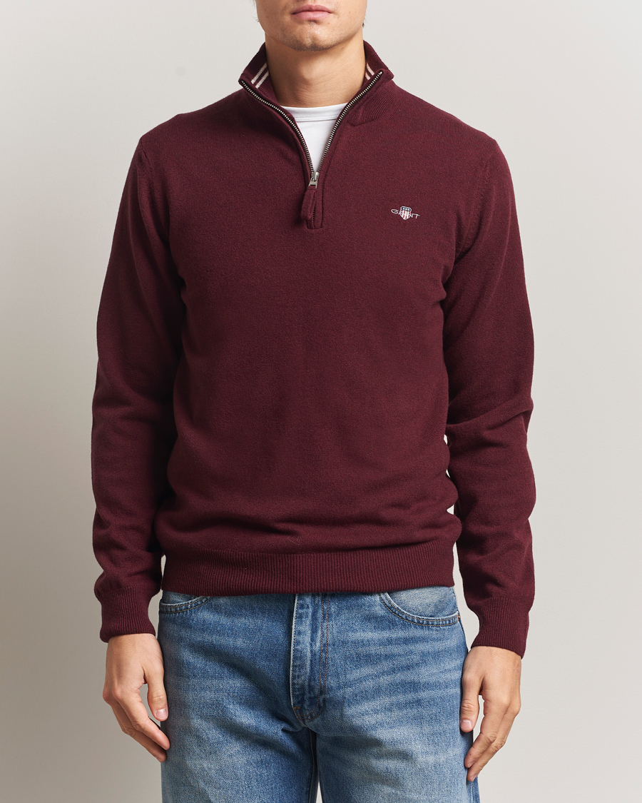 Heren | Truien | GANT | Superfine Lambswool Half Zip Bordeaux Melange