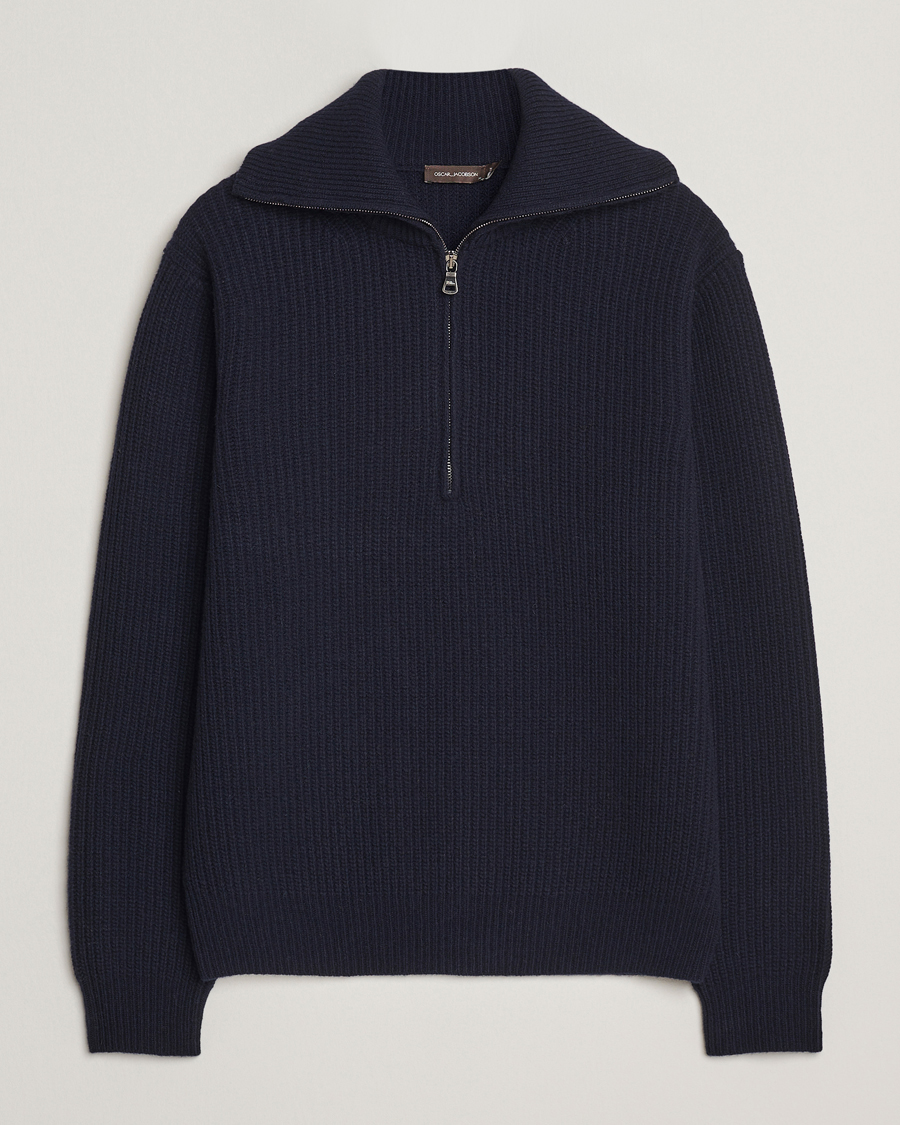 Heren | Truien | Oscar Jacobson | Mauritz Chunky Wool Half-Zip Navy