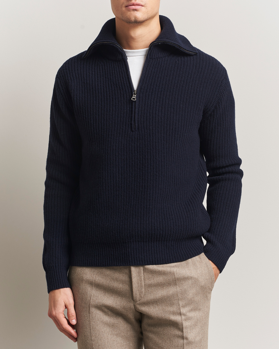 Heren | Truien | Oscar Jacobson | Mauritz Chunky Wool Half-Zip Navy