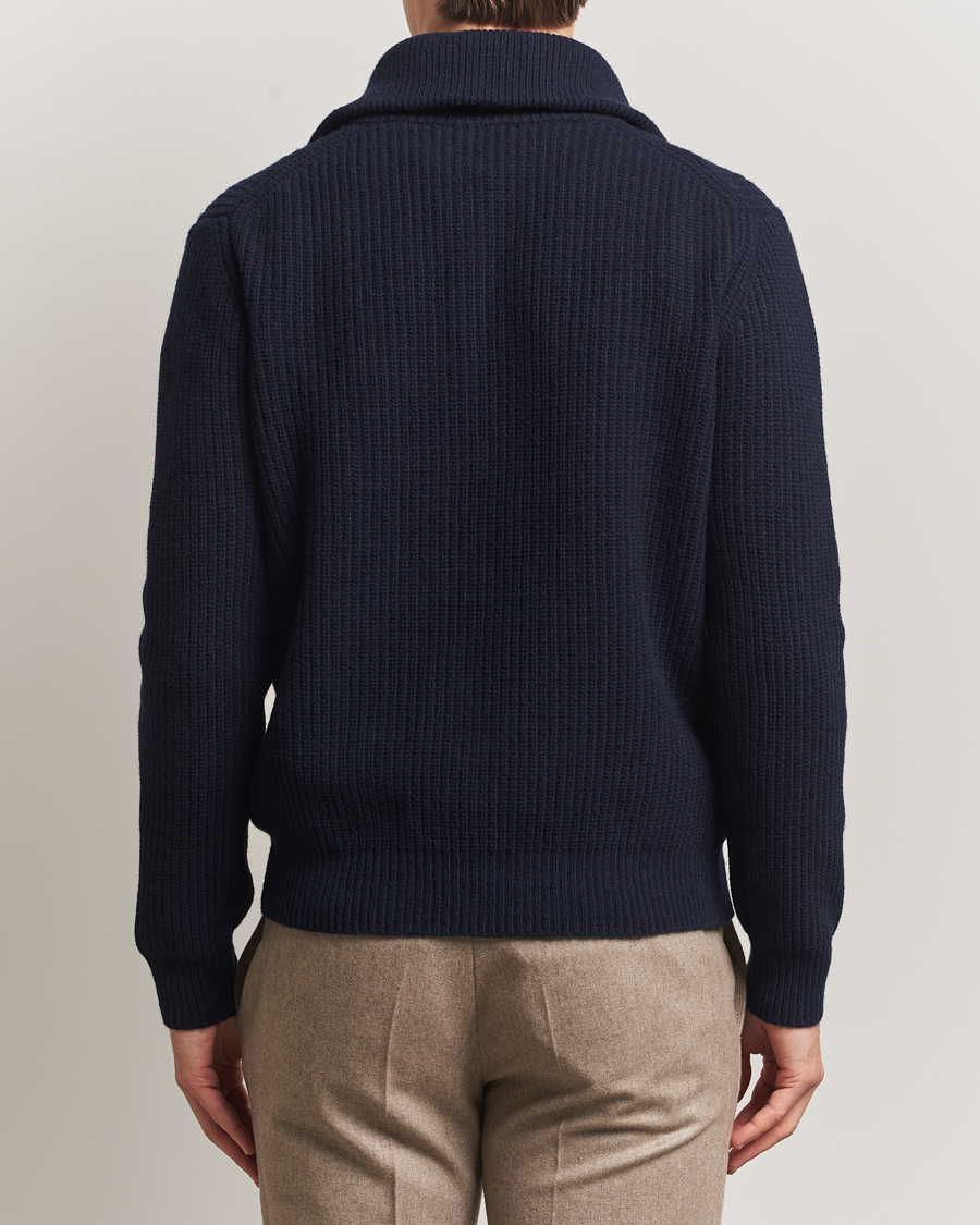Heren | Truien | Oscar Jacobson | Mauritz Chunky Wool Half-Zip Navy