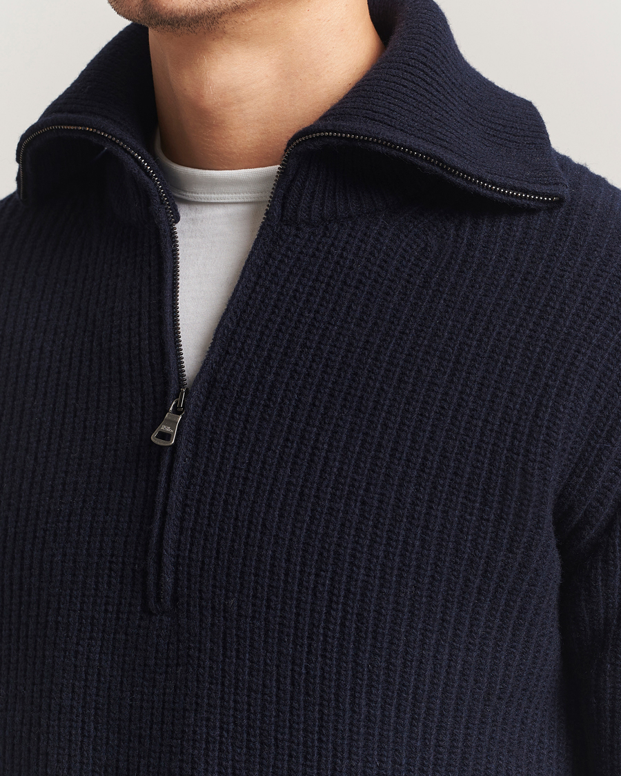 Heren | Truien | Oscar Jacobson | Mauritz Chunky Wool Half-Zip Navy