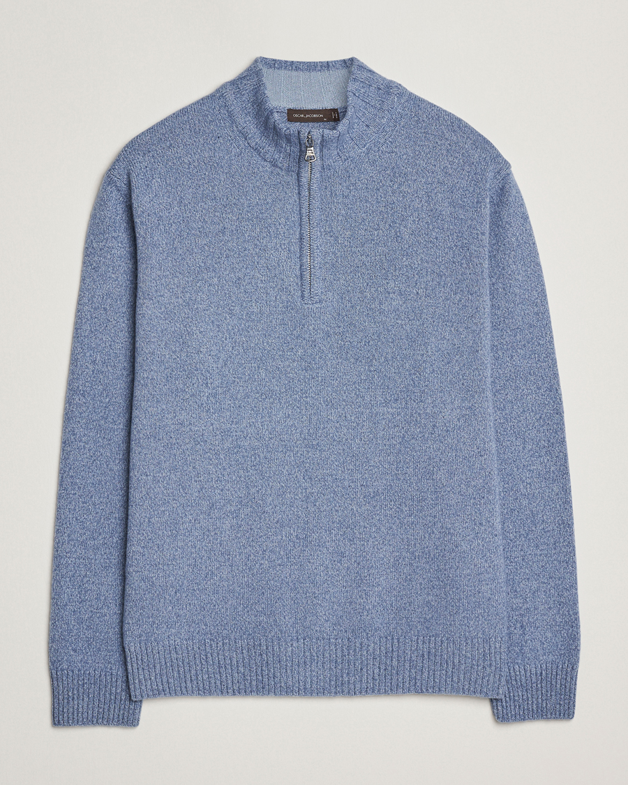 Heren | Truien | Oscar Jacobson | Paul Wool/Cashmere Half-Zip Light Blue