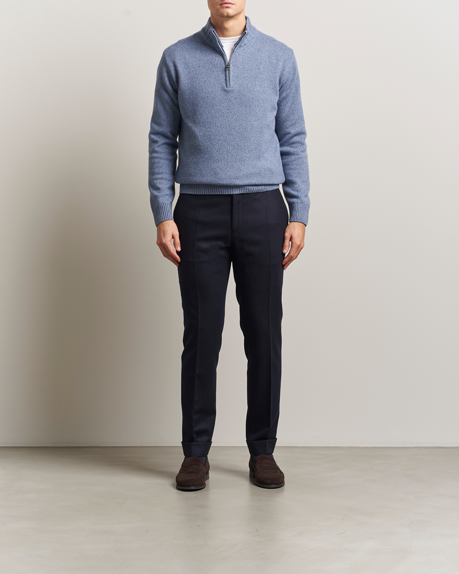 Heren | Truien | Oscar Jacobson | Paul Wool/Cashmere Half-Zip Light Blue
