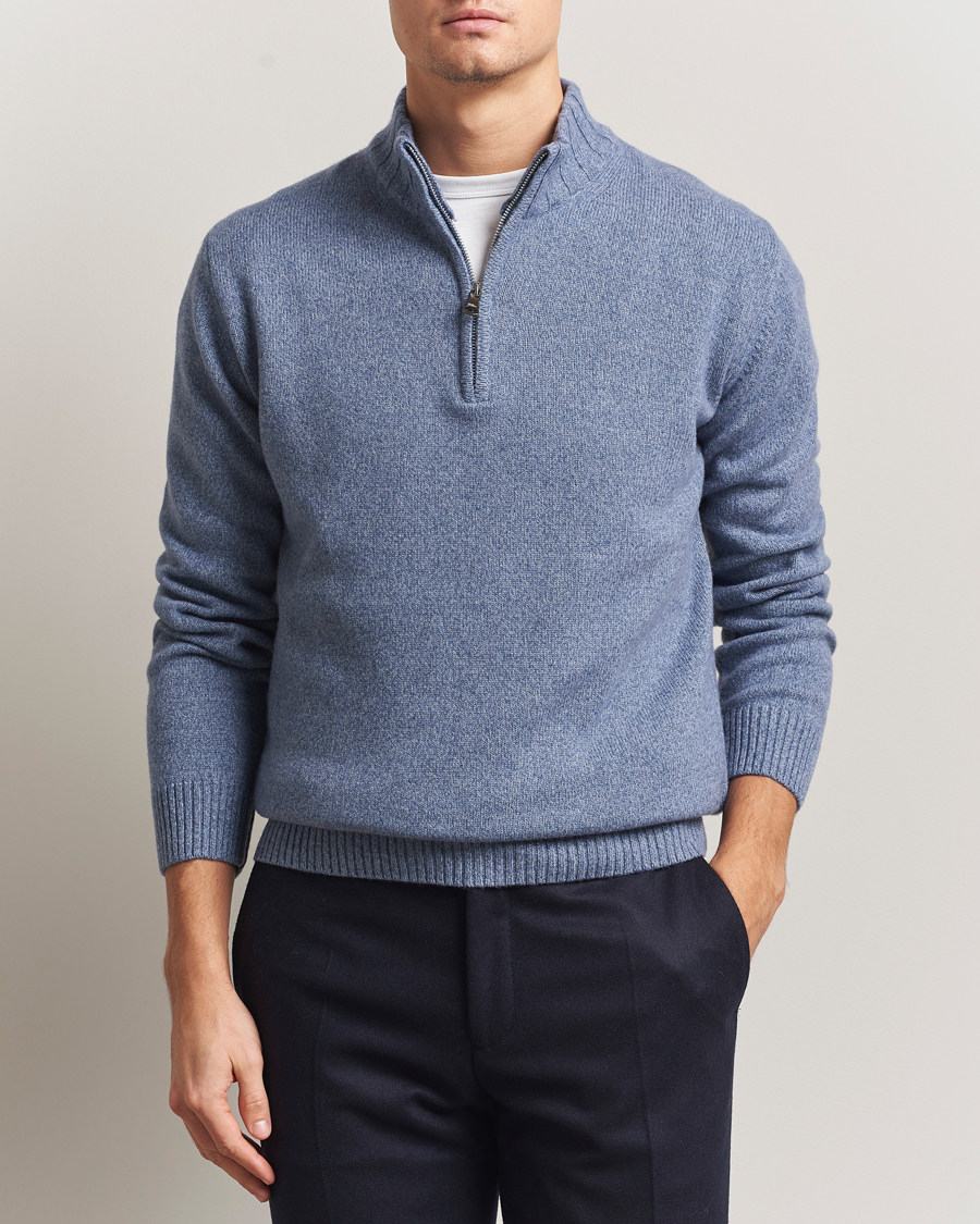 Heren | Truien | Oscar Jacobson | Paul Wool/Cashmere Half-Zip Light Blue