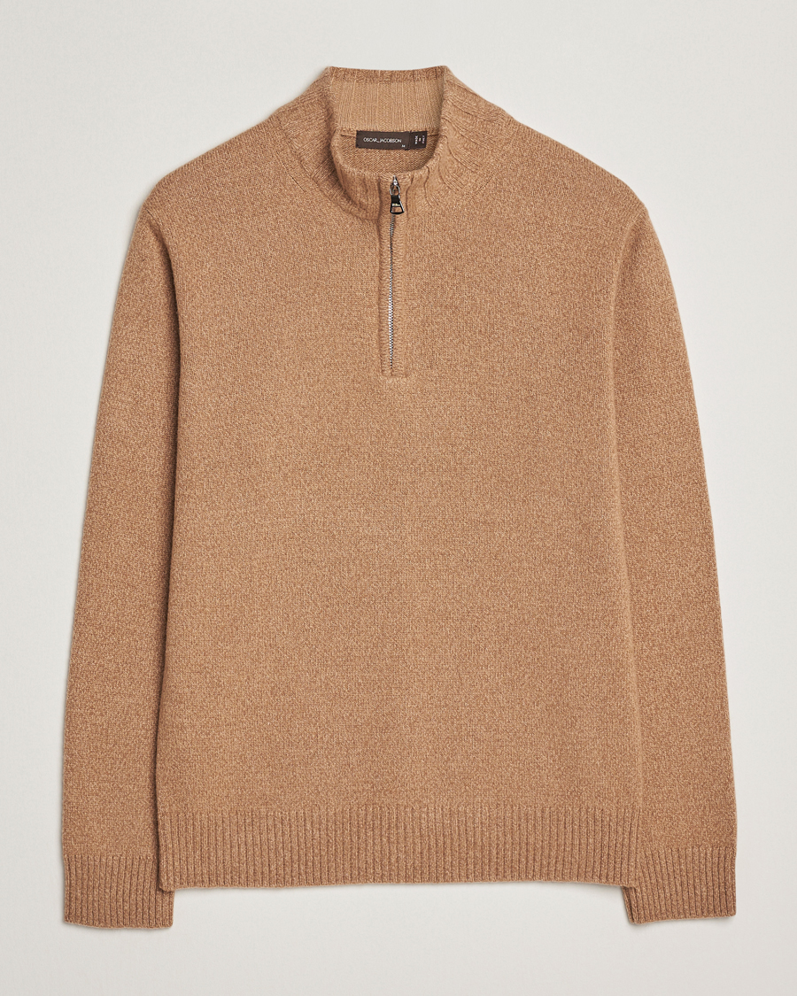 Heren | Truien | Oscar Jacobson | Paul Wool/Cashmere Half-Zip Beige