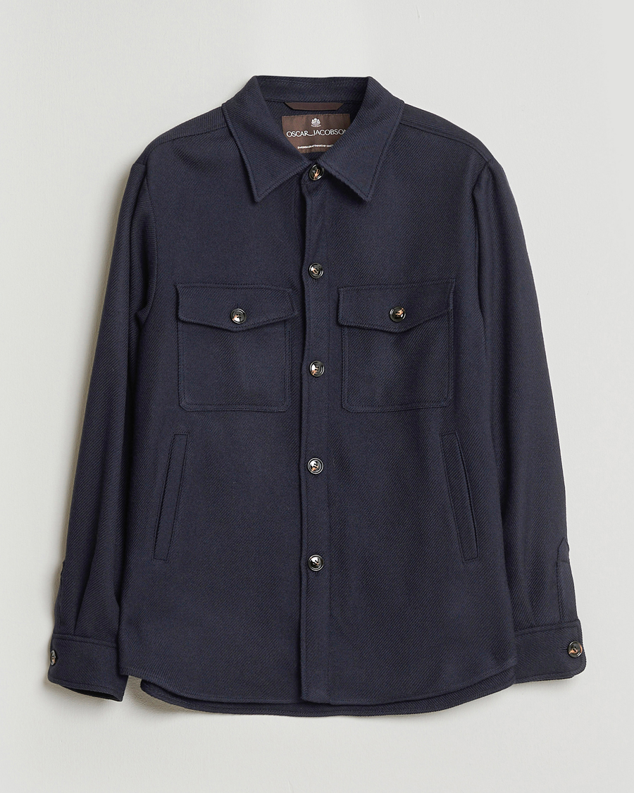 Heren | Jassen | Oscar Jacobson | Maverick Wool Overshirt Navy