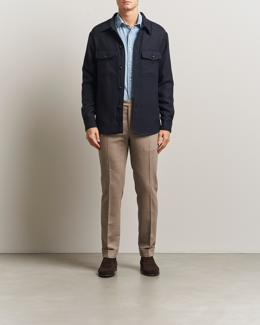 Heren | Jassen | Oscar Jacobson | Maverick Wool Overshirt Navy