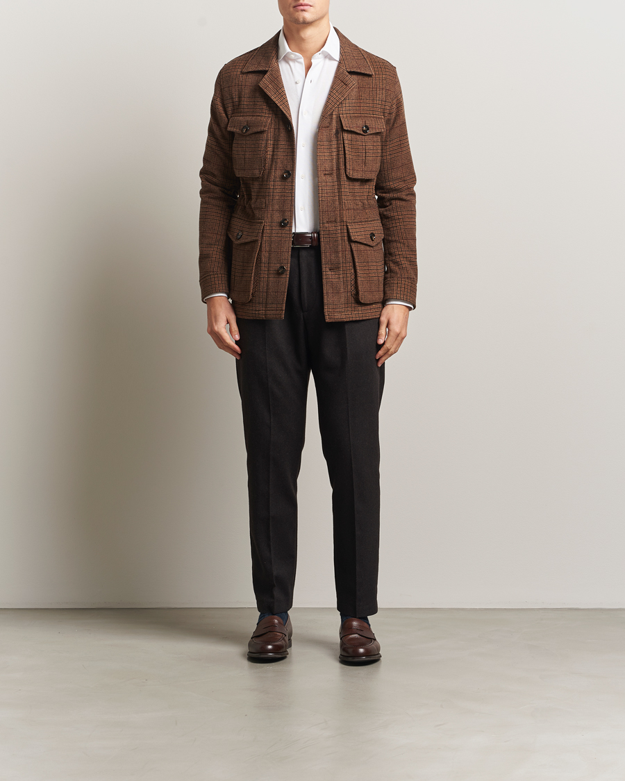 Heren | Jassen | Oscar Jacobson | Sirolo Checked Shirt Jacket Brown