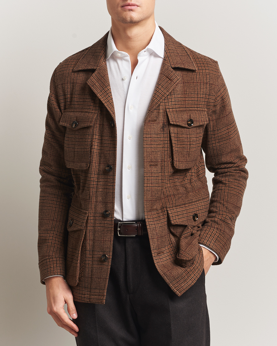 Heren | Jassen | Oscar Jacobson | Sirolo Checked Shirt Jacket Brown
