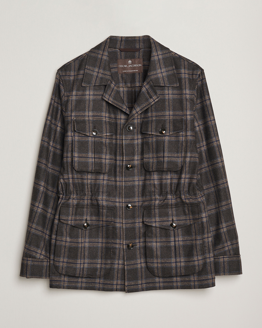Heren | Jassen | Oscar Jacobson | Sirolo Checked Shirt Jacket Brown/Blue