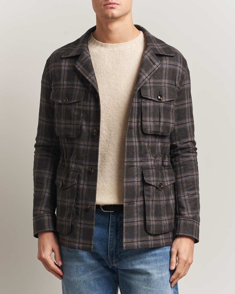 Heren | Jassen | Oscar Jacobson | Sirolo Checked Shirt Jacket Brown/Blue