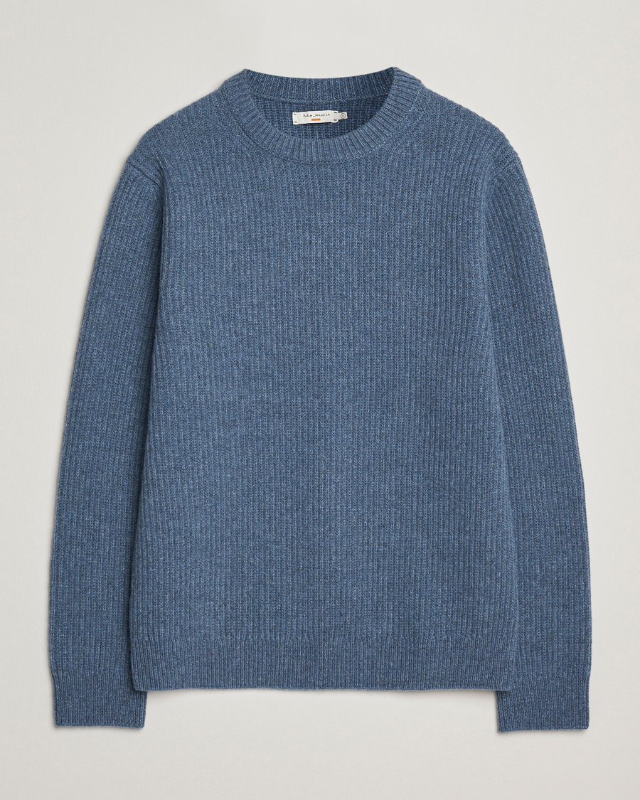 Heren | Truien | Nudie Jeans | August Wool Rib Knitted Sweater Blue Melange