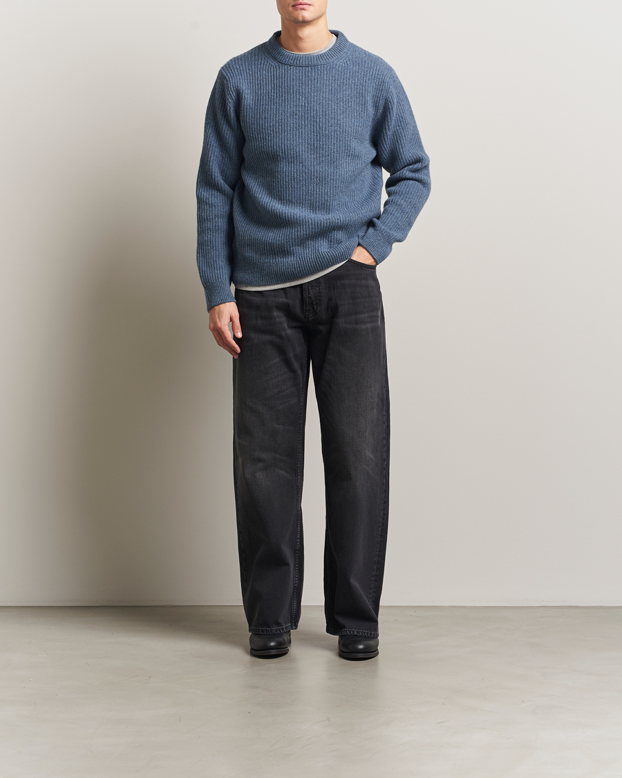 Heren | Truien | Nudie Jeans | August Wool Rib Knitted Sweater Blue Melange