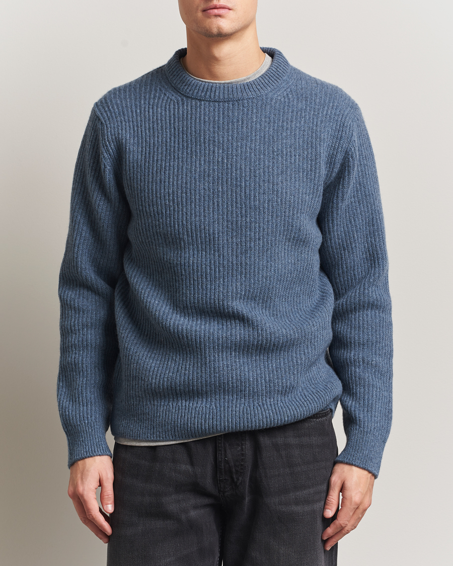 Heren | Truien | Nudie Jeans | August Wool Rib Knitted Sweater Blue Melange