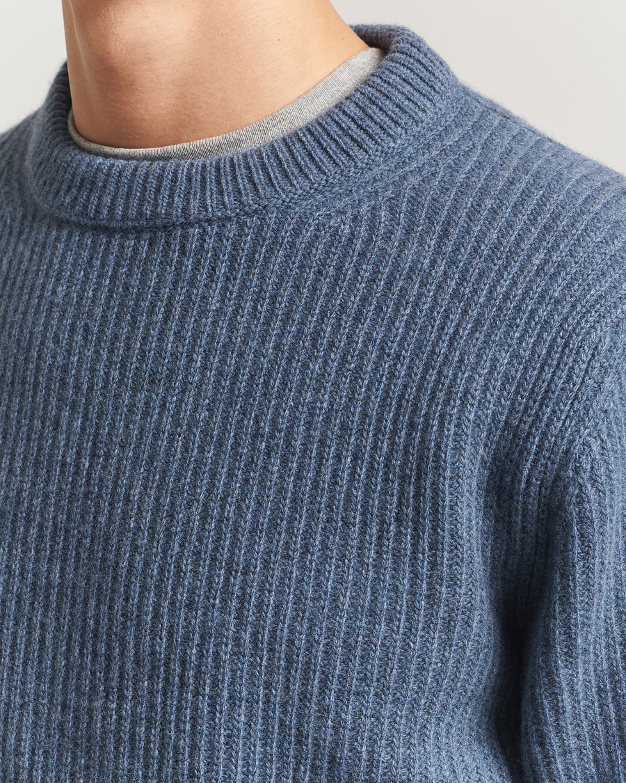 Heren | Truien | Nudie Jeans | August Wool Rib Knitted Sweater Blue Melange