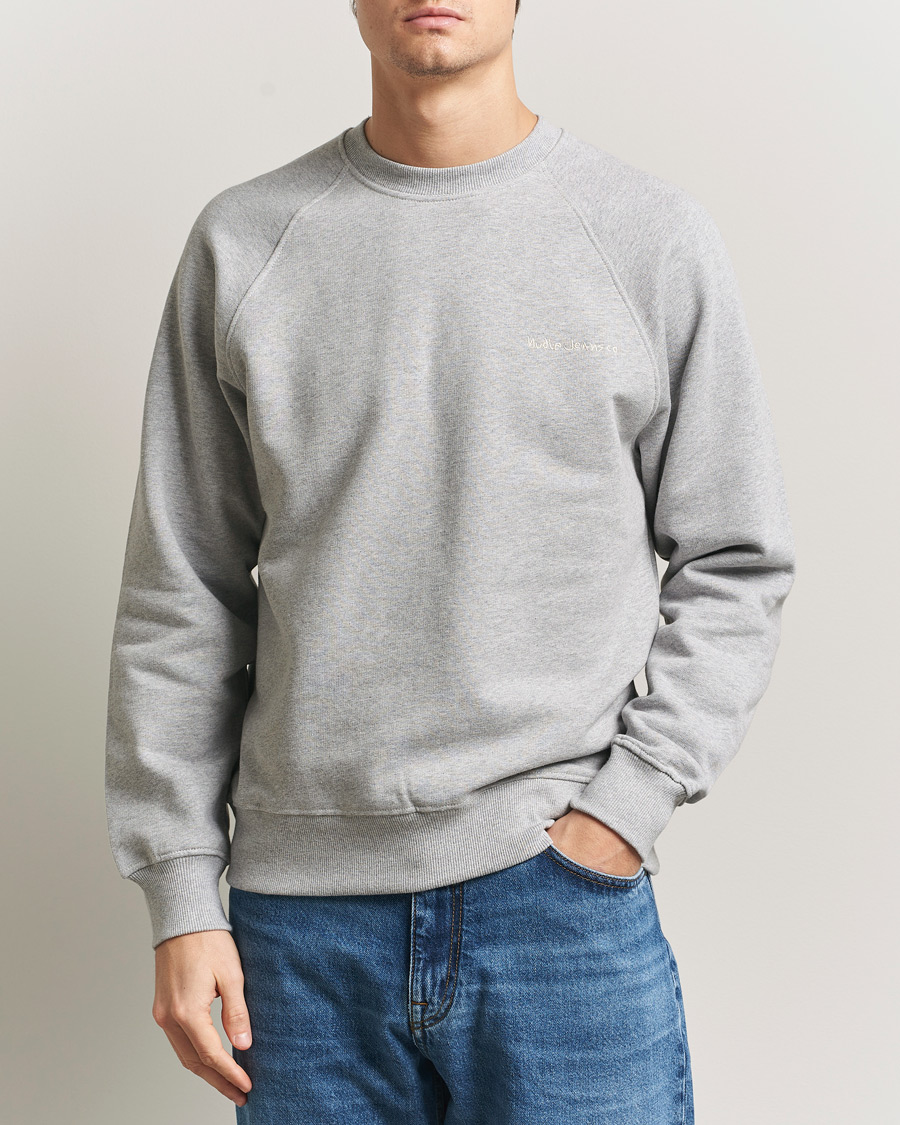 Heren | Truien | Nudie Jeans | Palle Logo Crew Neck Sweatshirt Grey Melange