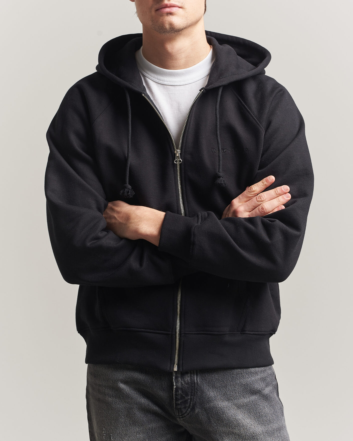 Heren | Truien | Nudie Jeans | Gunde Logo Full Zip Hoodie Black