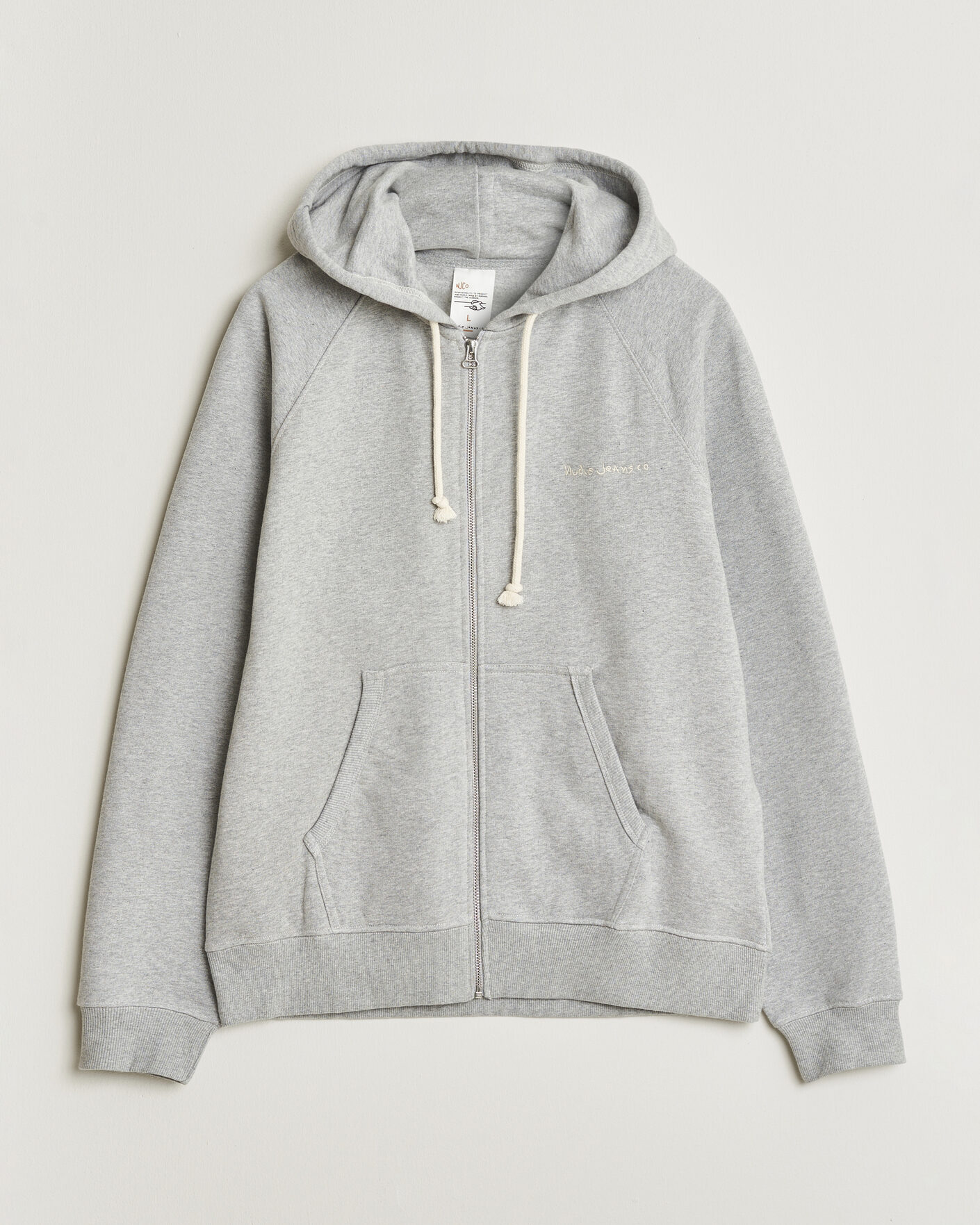 Heren | Truien | Nudie Jeans | Gunde Logo Full Zip Hoodie Grey Melange