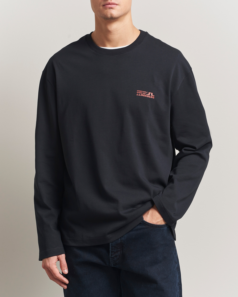 Heren | T-shirts | J.Lindeberg | Walsh Printed Long Sleeve T-Shirt Black