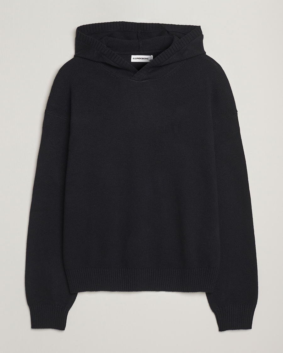 Heren | Truien | J.Lindeberg | Edward Wool Knitted Hoodie Black