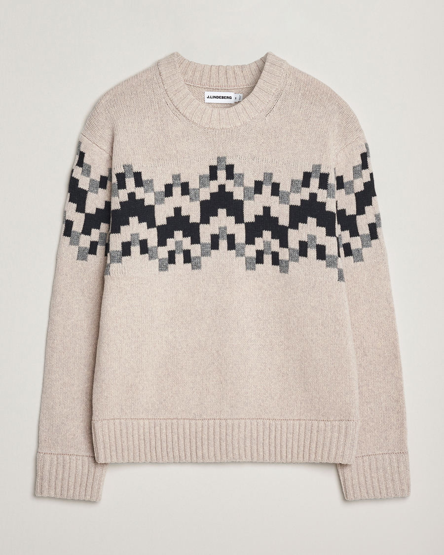 Heren | Truien | J.Lindeberg | Faris Wool Knitted Fairisle Sweater Moonbeam