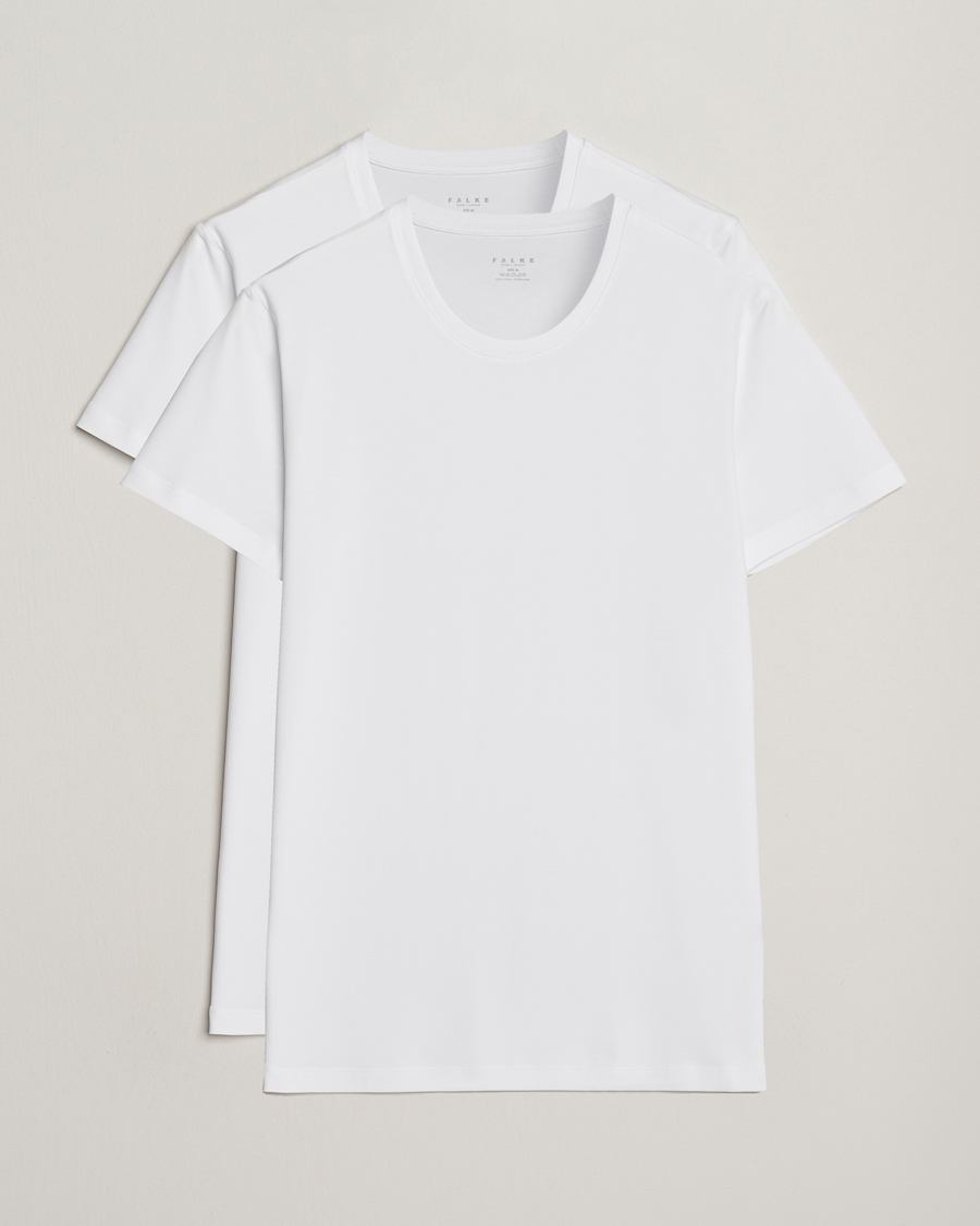 Heren | T-shirts | Falke | 2-Pack Cotton Crew Neck T-Shirt White